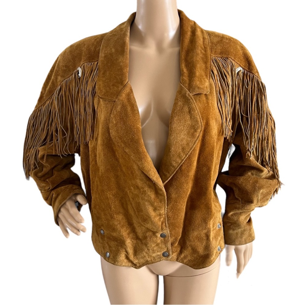 Vintage Fringe Suede Leather Jacket Outerwear by Phoenix Western 1980's